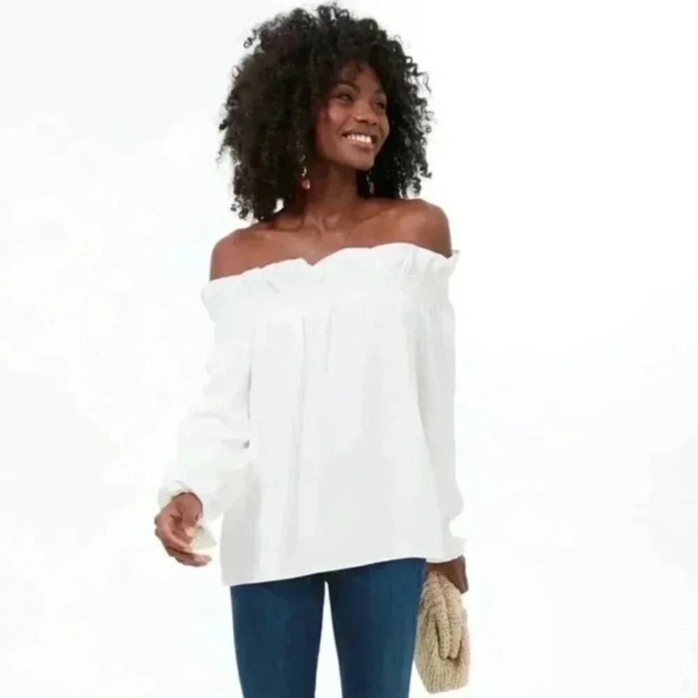 Tuckernuck Top‎ Women's S Marguerite Smocked Off Shoulder Ruffle Blouse White - Picture 3 of 14